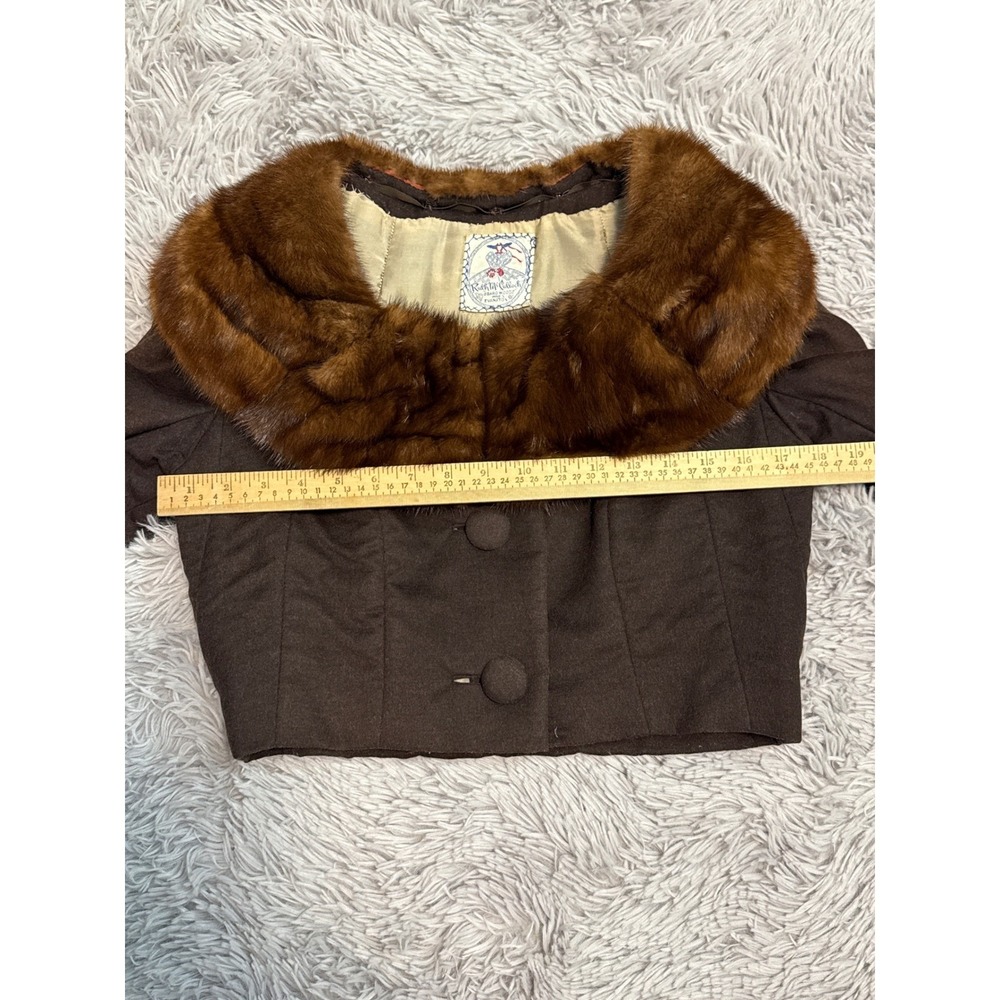 Vintage Ruth McCulloch Brown Wool Cropped Cocktail Jacket Real Mink Fur Collar - Picture 9 of 13